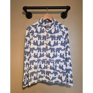 Lily Pulitzer elephant print pullover with gold colored buttons Women's small